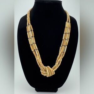 Vintage Natural Bone Bead Multi-strand Knotted Necklace